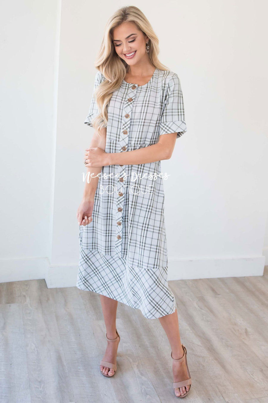 The Chateau Plaid Button Front Dress Modest Dresses vendor-unknown 