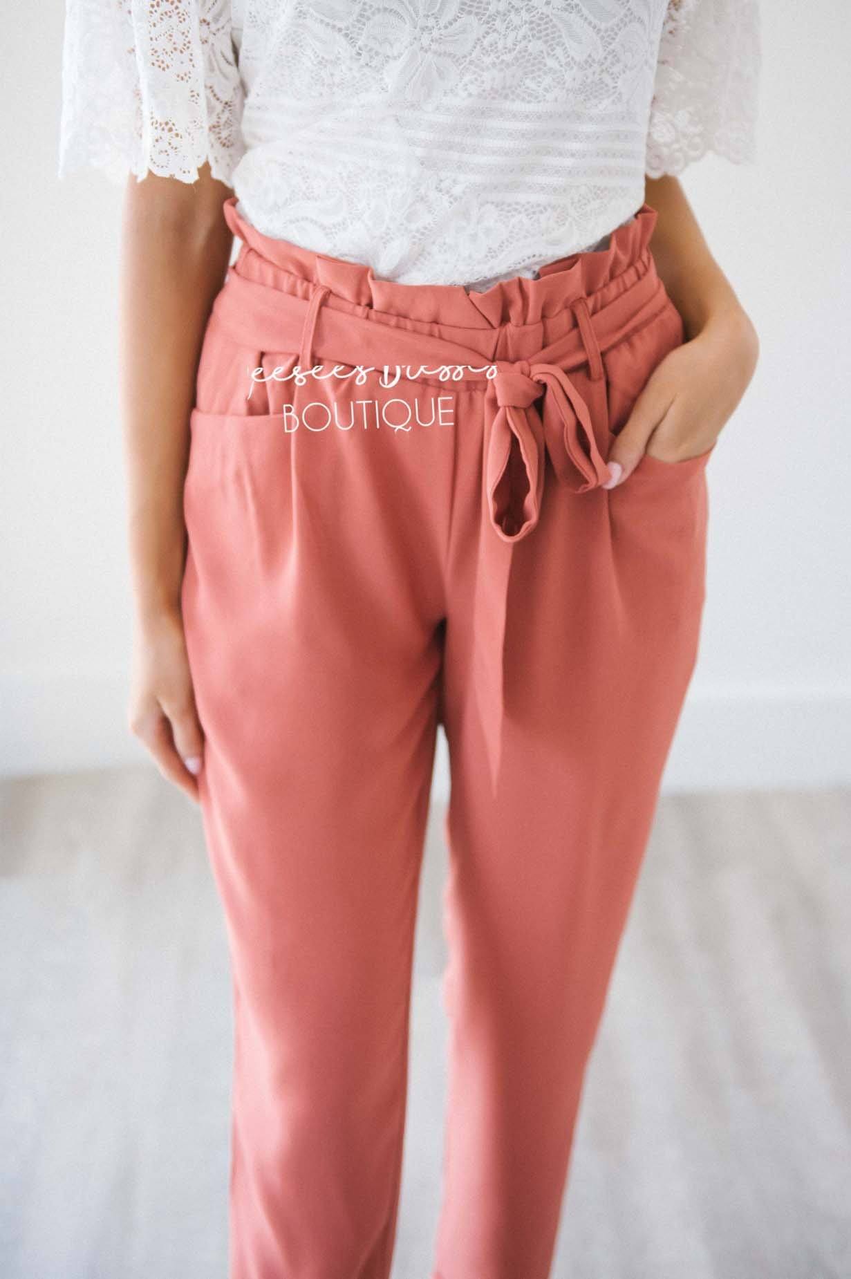 Pink Paper Bag Pants With A Ruffle Sleeve Crop Top  House of Illusions