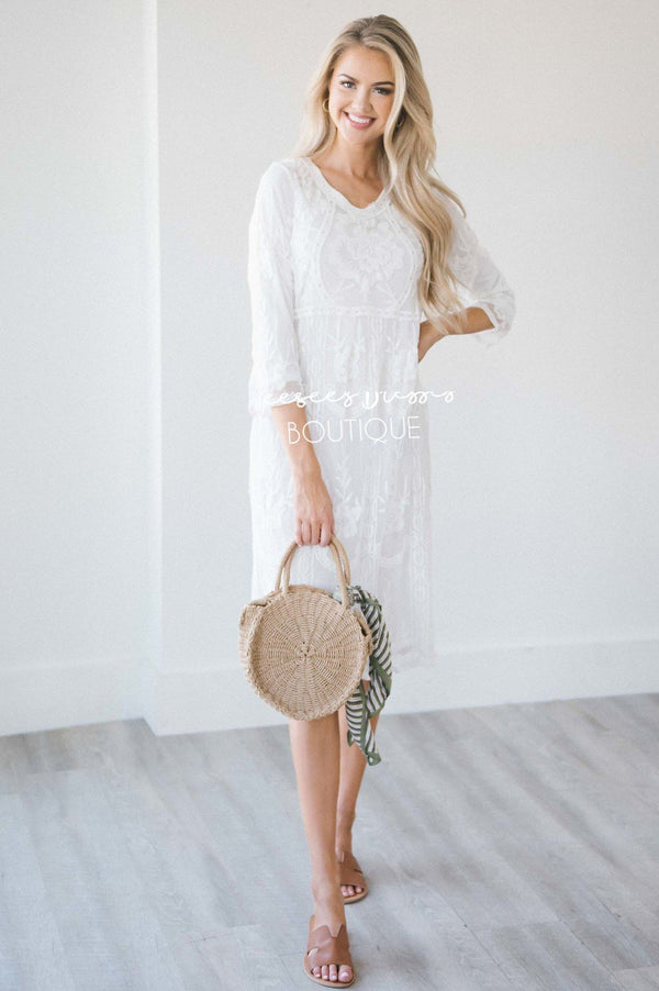 White Floral Lace Modest Dress | Modest Bridesmaids Dresses | Best ...