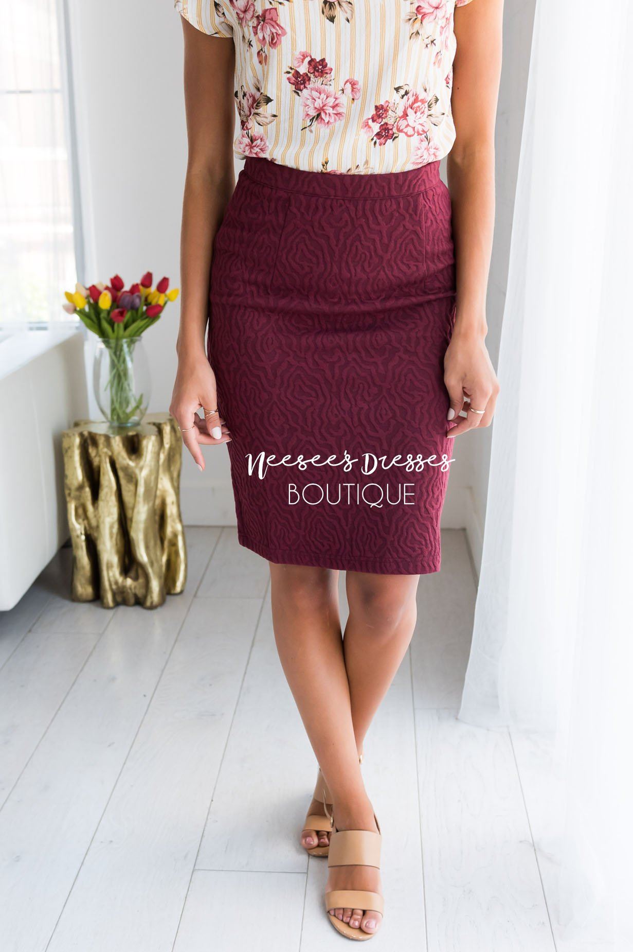 Floral textured shop pencil skirt